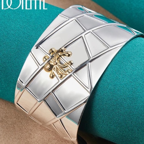 Sterling Silver Wide Bangle Gold Spider Two Tone Bangle Luxury Bracelet - Picture 3 of 12